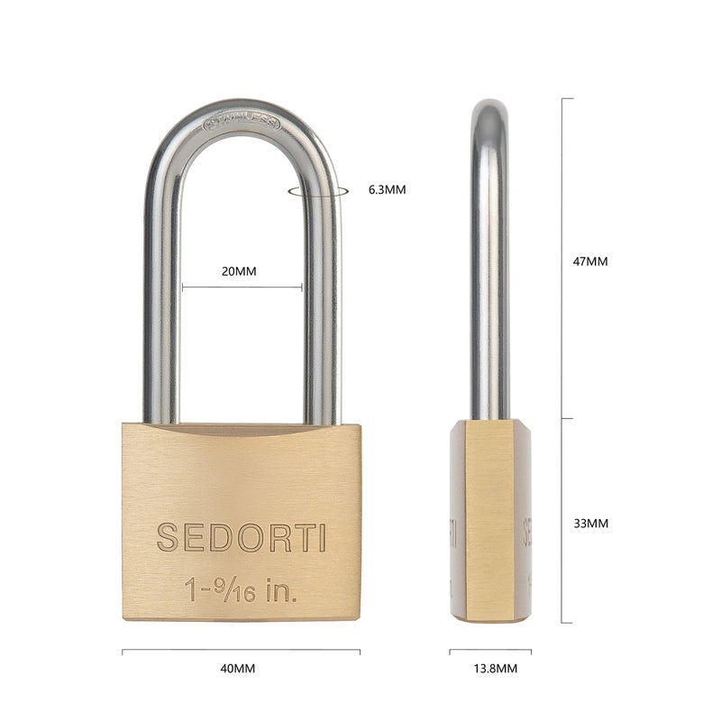 SEDORTI Outdoor Weatherproof Padlock with Stainless Steel Shackle and Solid Brass Body  Marine Grade Rustproof Long Lock for Sheds  Storage Unit School Gym Locker  Fence  Toolbox  Hasp Storage - Image 5